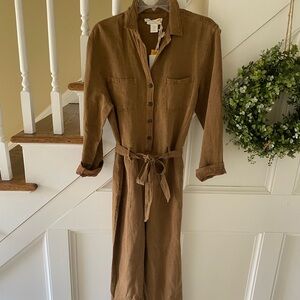 C&C California Brown Linen-Blend Utility Jumpsuit NWT. Size Large . Punk Chic
